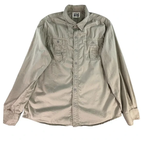 Converse One Star Mens Long Sleeve Button Up Shirt Khaki Utility Pockets Size L - Picture 3 of 8